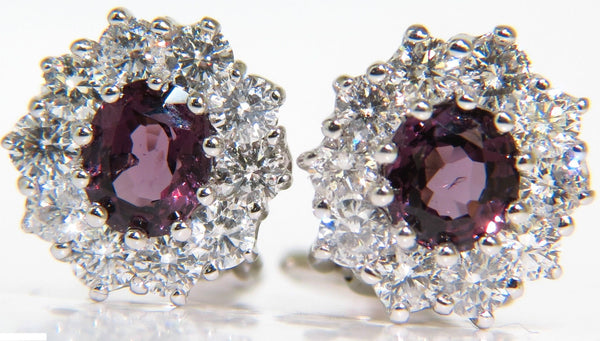 14KT 3.36CT NATURAL PURPLE SPINEL DIAMOND CLUSTER EARRINGS & OMEGA
