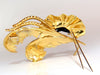 18KT SIGNED 1.00ct. DIAMONDS THEATER EYE MASK FEATHER PEACOCK DECO BROOCH 2+INCH
