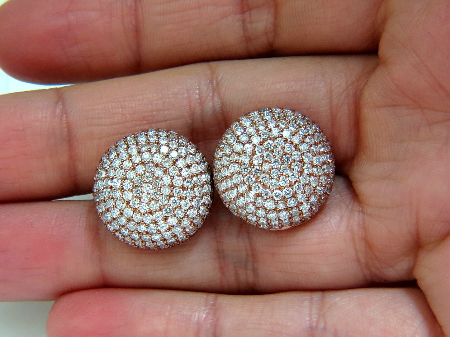 5.50CT DIAMONDS CLUSTER DOMED BEAD SET BUTTON PUFFED CLIP EARRINGS G/VS