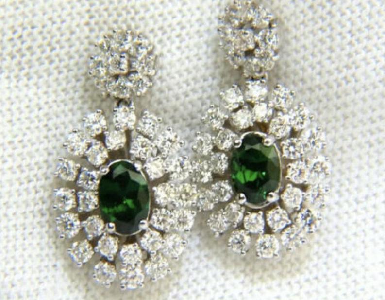 3.08 Carat Natural Tsavorite Diamonds Dangle Earrings 14 Karat Ref 12305