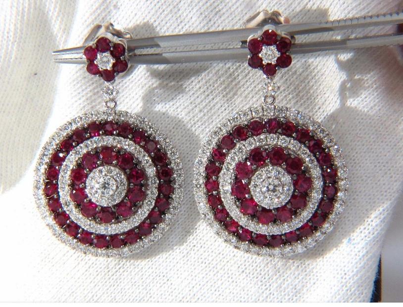 9.74ct Natural Ruby Diamond Dangling Earrings 18kt Roulette Bullseye Ref 12323