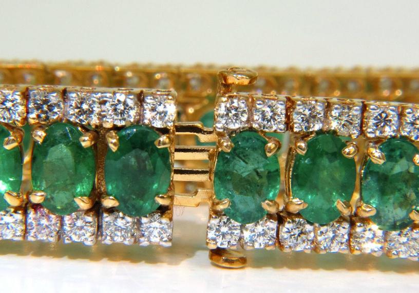 27.65 Carat Natural Vivid Green Emerald Diamond Bracelet F/VS 14kt Ref 12324