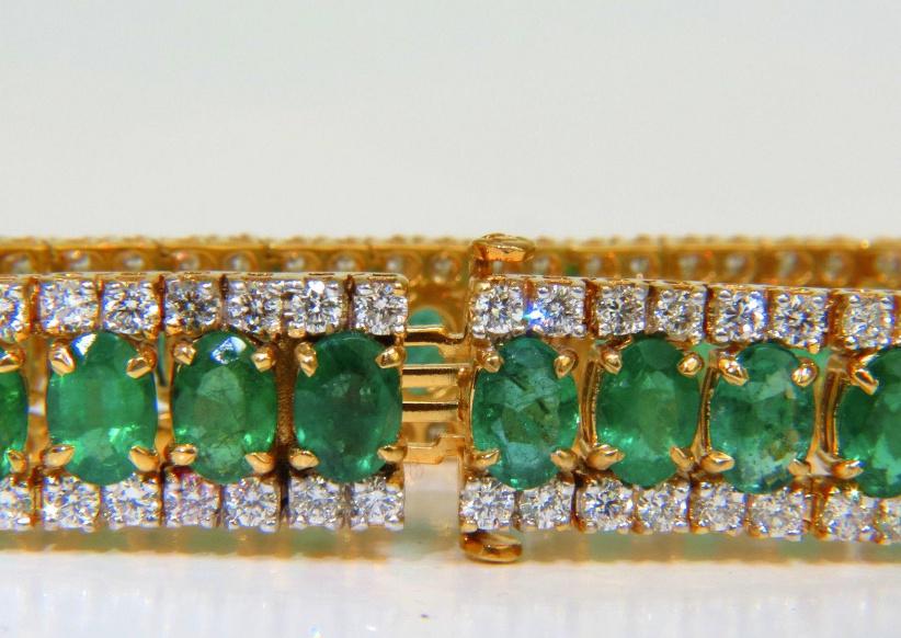 27.65 Carat Natural Vivid Green Emerald Diamond Bracelet F/VS 14kt Ref 12324