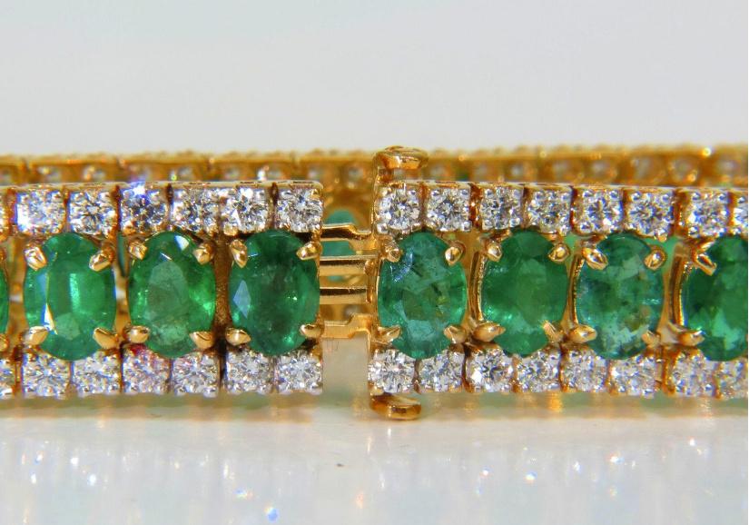 27.65 Carat Natural Vivid Green Emerald Diamond Bracelet F/VS 14kt Ref 12324