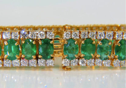 27.65 Carat Natural Vivid Green Emerald Diamond Bracelet F/VS 14kt Ref 12324