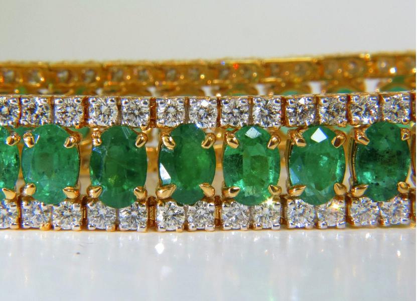 27.65 Carat Natural Vivid Green Emerald Diamond Bracelet F/VS 14kt Ref 12324