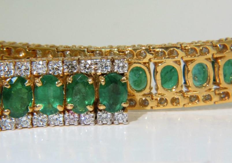 27.65 Carat Natural Vivid Green Emerald Diamond Bracelet F/VS 14kt Ref 12324