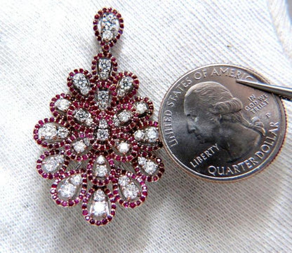 7.76ct Natural Ruby Diamond Dangle Chandelier pendant earrings 14kt Ref 12336