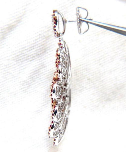 7.76ct Natural Ruby Diamond Dangle Chandelier pendant earrings 14kt Ref 12336