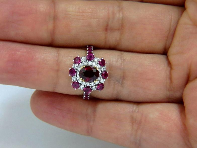 GIA Certified 2.92 Carat Natural Ruby Diamond Ring 14kt Cluster #12346