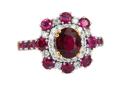 GIA Certified 2.92 Carat Natural Ruby Diamond Ring 14kt Cluster #12346