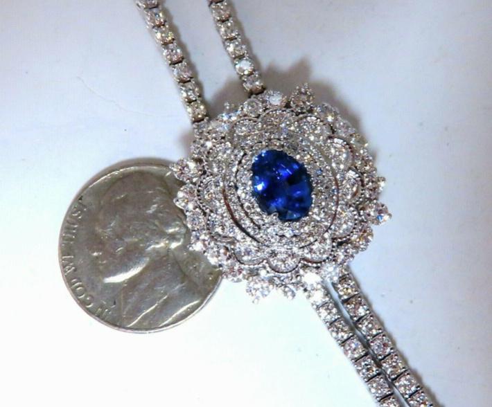Cluster Bolo Necklace Sapphire Diamonds 18kt Gold GIA Certified 17.30ct #12349