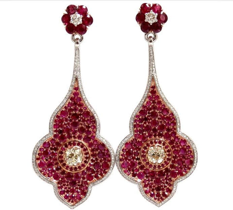 GIA Certified 35.27ct Natural Ruby Diamonds Dangle earrings 18kt Premier 12353