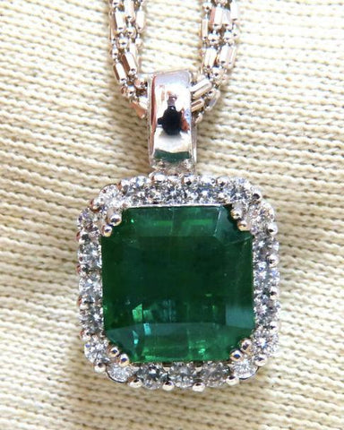 GIA Certified 5.95ct Natural Emerald Diamond Necklace 14kt 12356