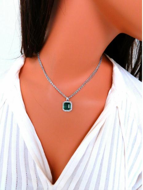 GIA Certified 5.95ct Natural Emerald Diamond Necklace 14kt 12356