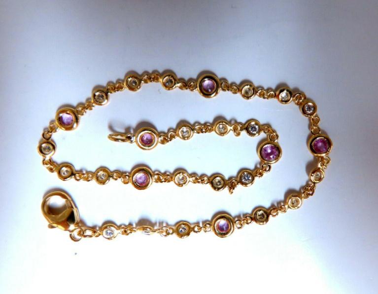 1.53ct Natural Pink Sapphire Diamond Yard Bracelet 14kt G/VS 12358