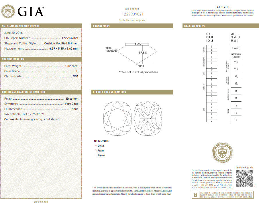 GIA 1.62ct. Cushion cut diamond ring 18kt H/VS