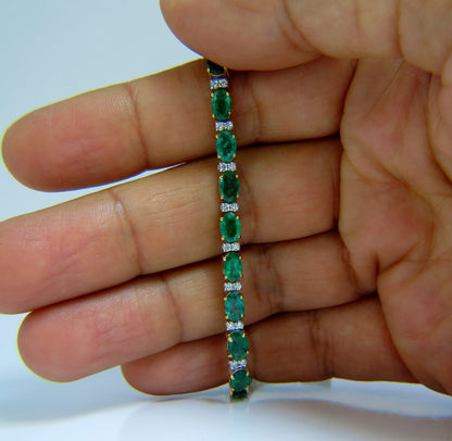 9.50ct green natural emerald diamonds tennis bracelet 14k G/VS