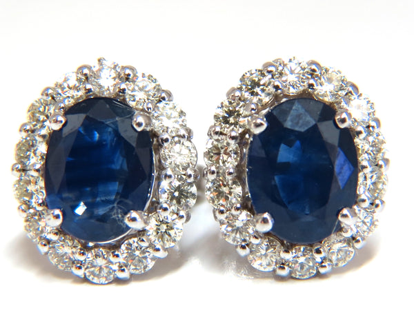 3.50ct Natural Blue Sapphires & 1.00ct diamond earrings 14kt