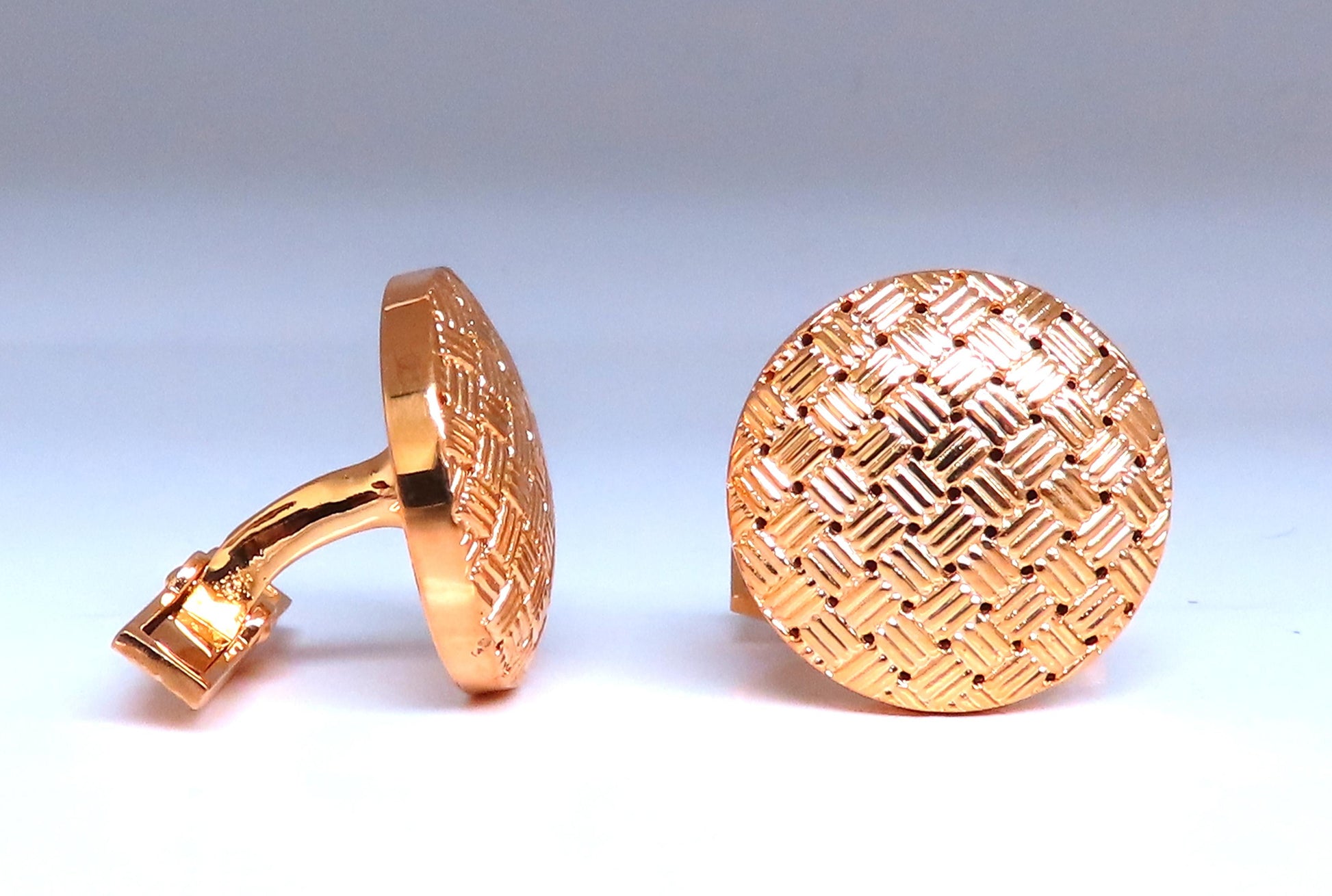 Cross Hatch Deco Round Raised Dome Button Cufflinks 14kt gold 12366