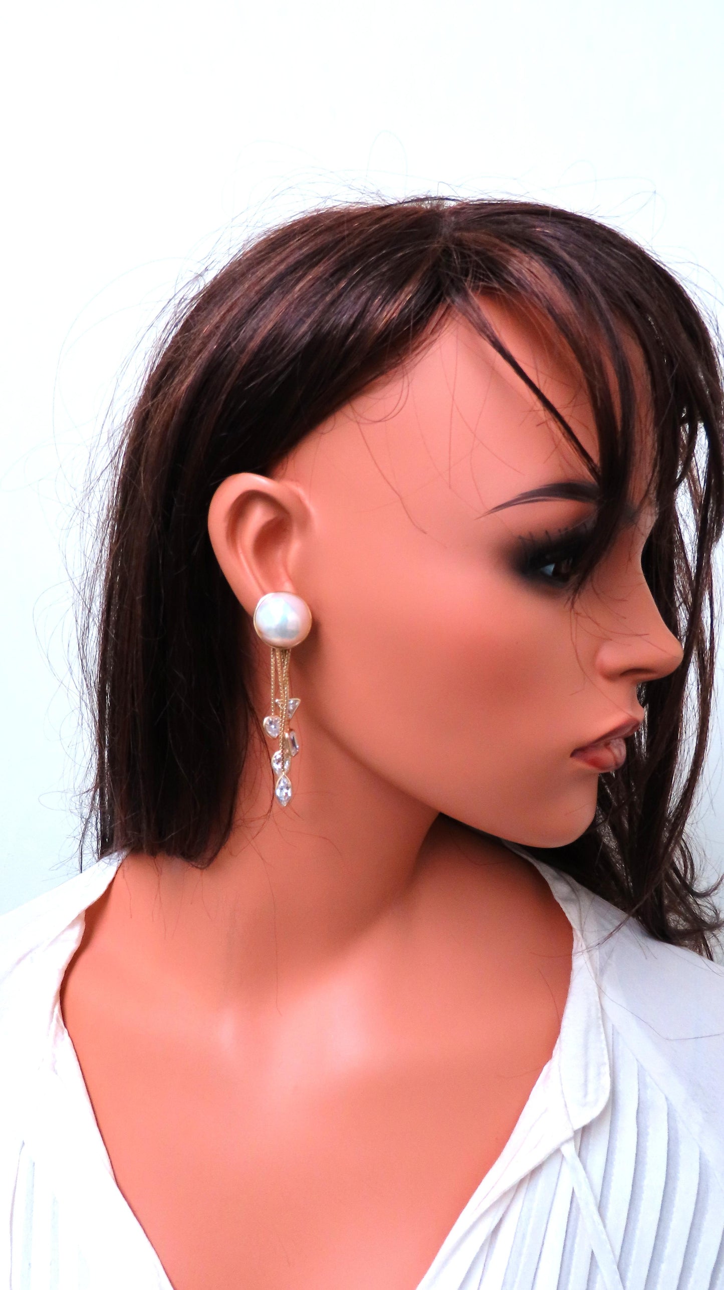 18mm Mabe Pearl Dangle CZ 14kt gold earrings Cosmopolitan Edit 12385