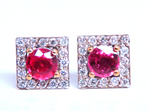 Petite Natural Ruby Diamond Cluster Stud Earrings 14kt Gold 12379