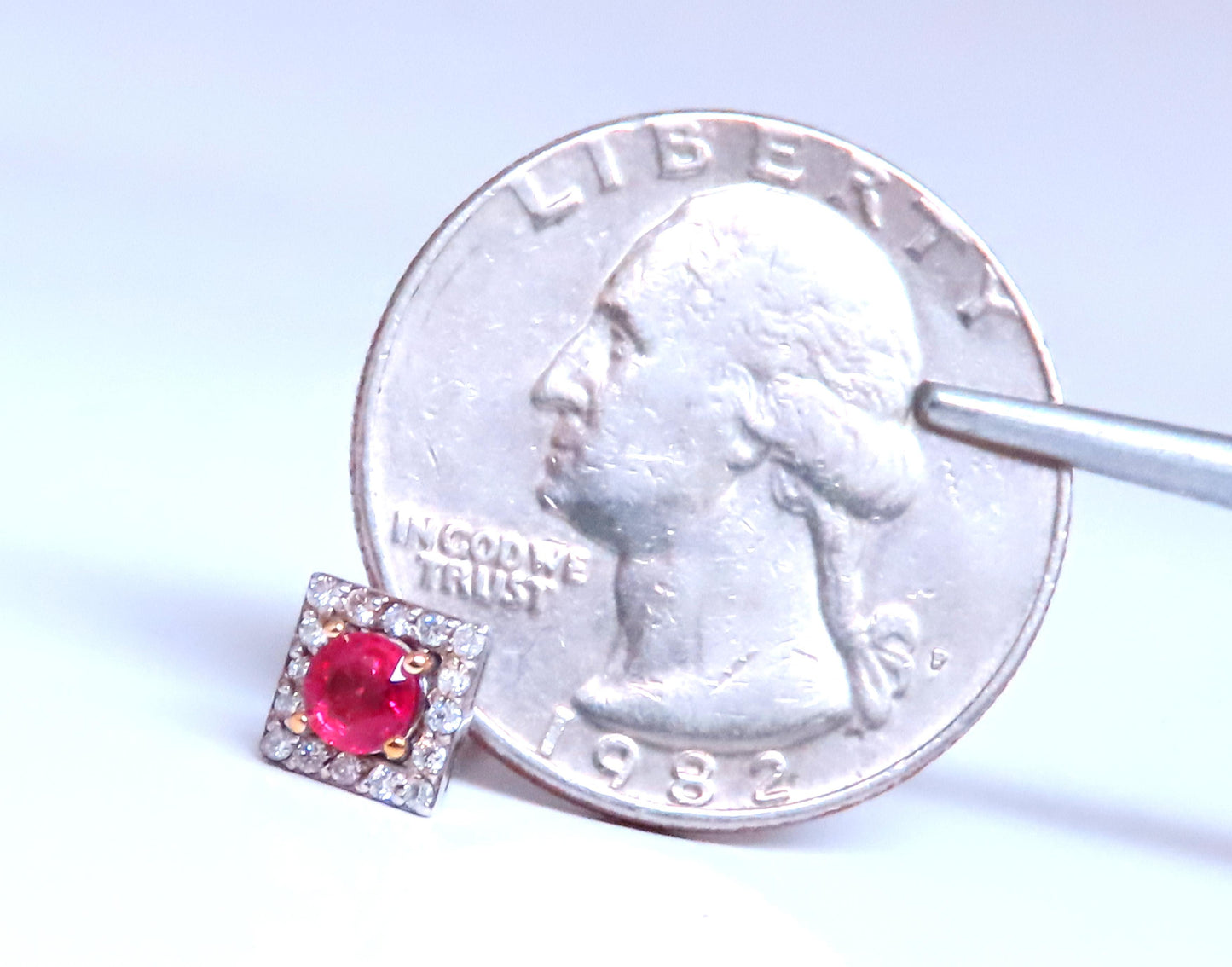 Petite Natural Ruby Diamond Cluster Stud Earrings 14kt Gold 12379
