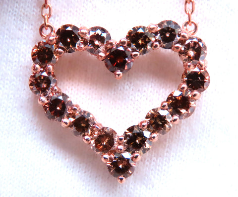 2.20ct Natural Fancy Brown Diamonds Heart Necklace 14kt Gold 12396