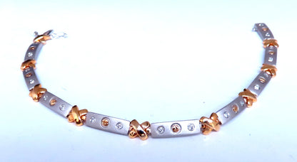 Natural Diamond Link Bracelet 14kt Gold Sandblast X 12388