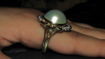 ESTATE DIAMONDS MABE PEARL COCKTAIL RING 14KT