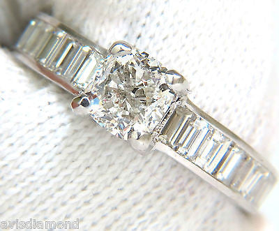 GIA 2.41CT F/VS CUSHION BRILLIANT DIAMOND BAGUETTE PLATINUM RING