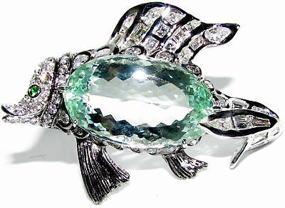 GIA 57.37CT NATURAL GREEN BERYL FISH BROOCH PENDANT