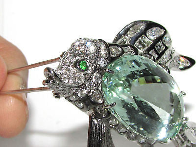 GIA 57.37CT NATURAL GREEN BERYL FISH BROOCH PENDANT