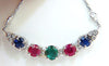 3.60CT NATURAL RUBY EMERALD SAPPHIRE DIAMONDS NECKLACE F/VS ARCH & BY YARD