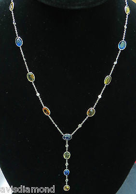 20.75CT NATURAL GEM COLOR SAPPHIRES DIAMOND BY YARD NECKLACE 14KT