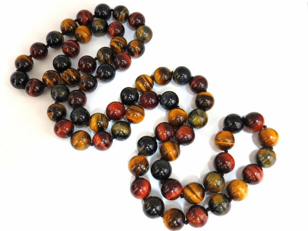 11.8mm Tiger Eye Bead Necklace 34 inch